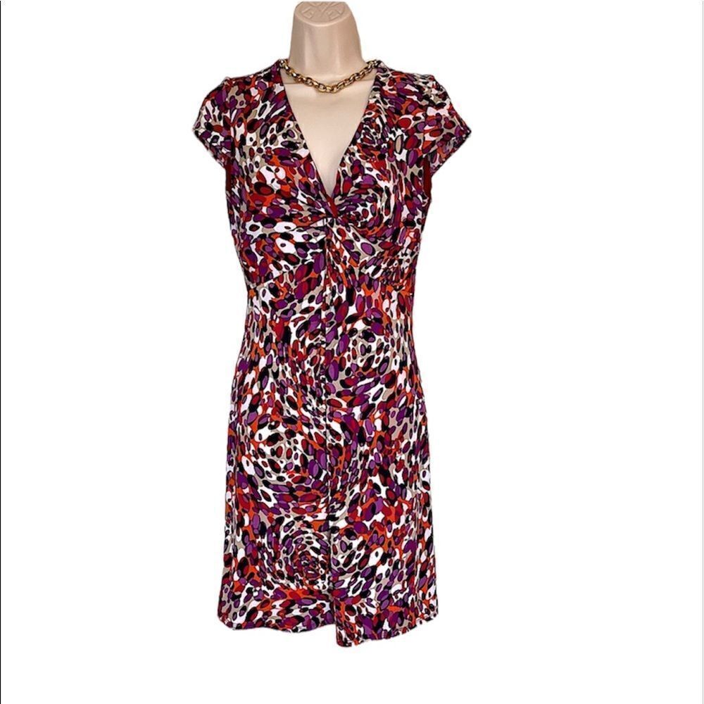 Laundry by Shelli Segal red/purple circle print‎ faux wrap dress size 2
